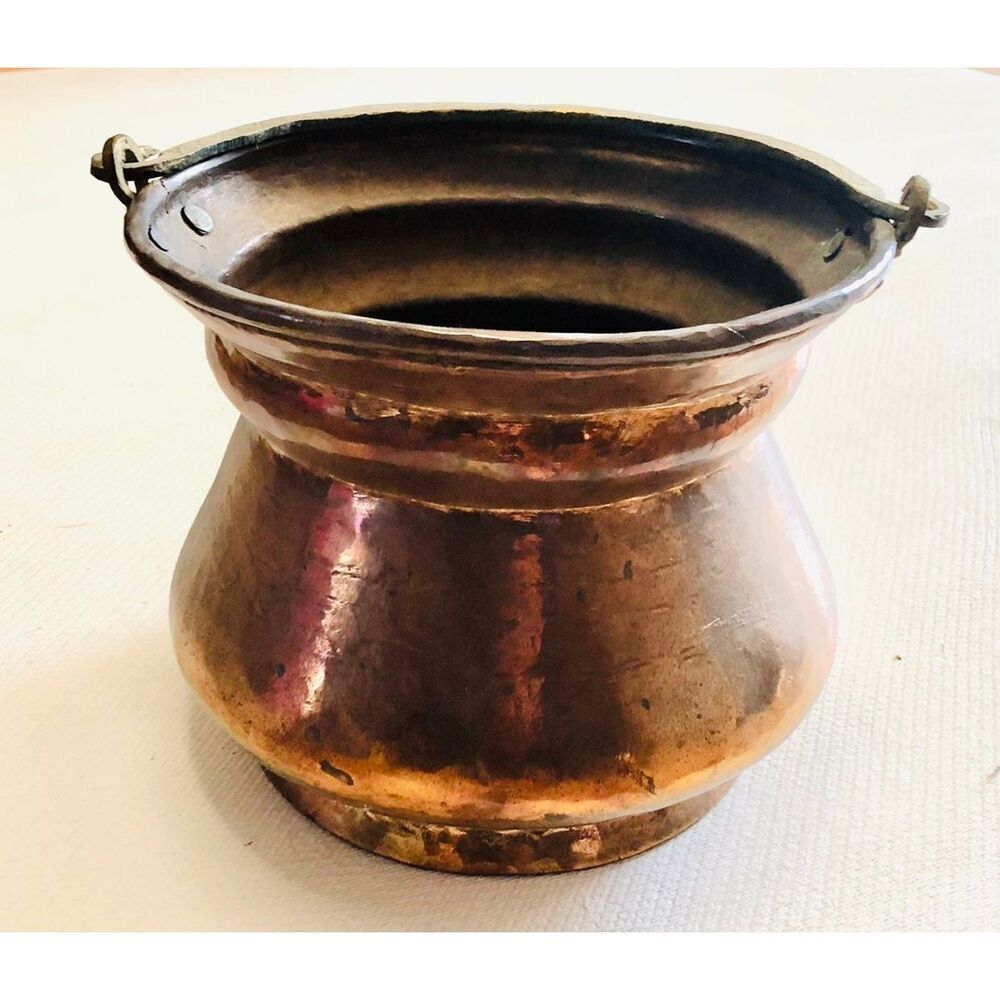 Vintage Copper Planter with Handle  hand-hammered pot